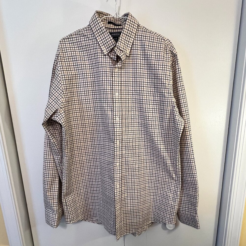 Lands End Men's Casual Button Down Shirt, 16-16 1/2 Tailored Fit, No Iron Cotton